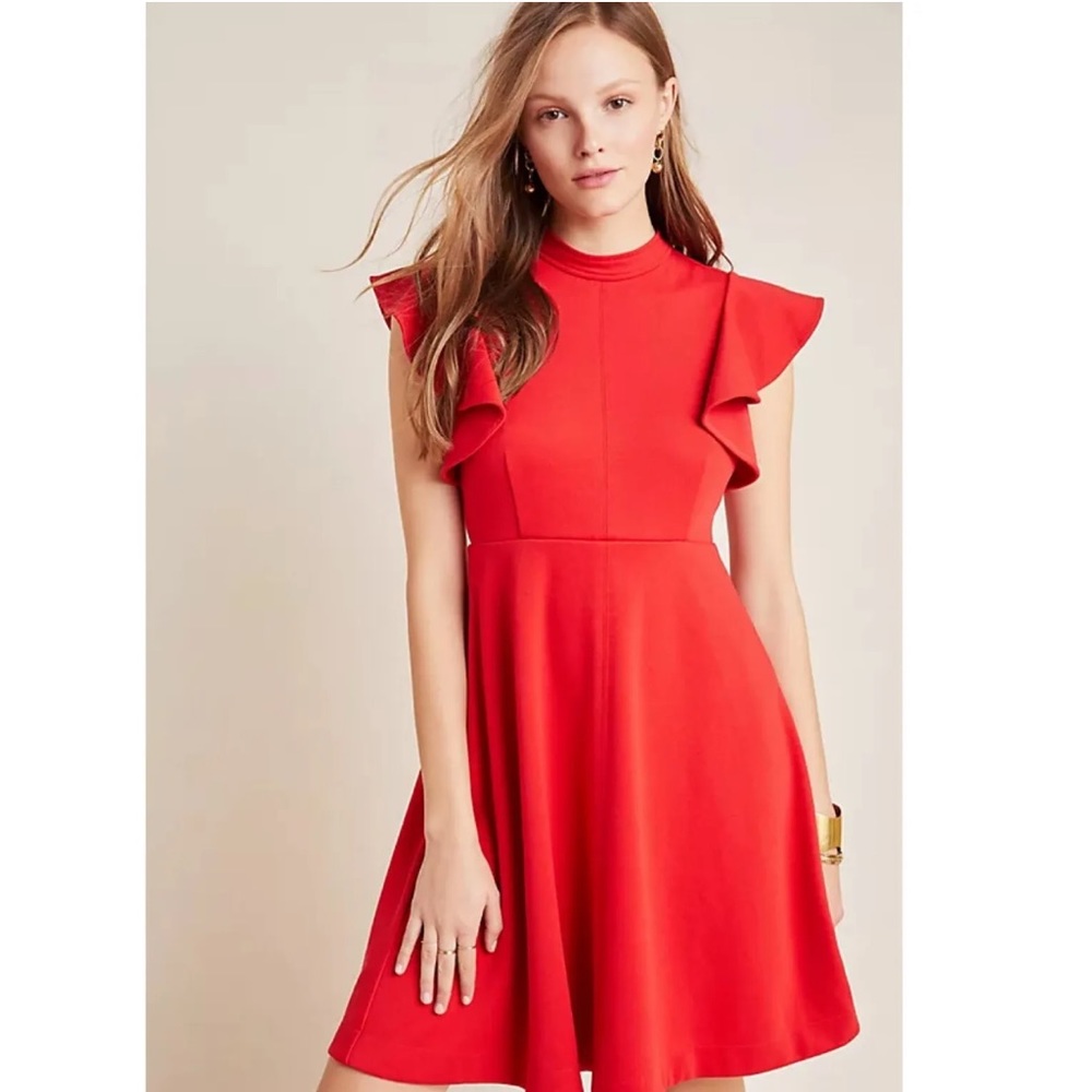 Anthropologie Maeve red flutter sleeve dress